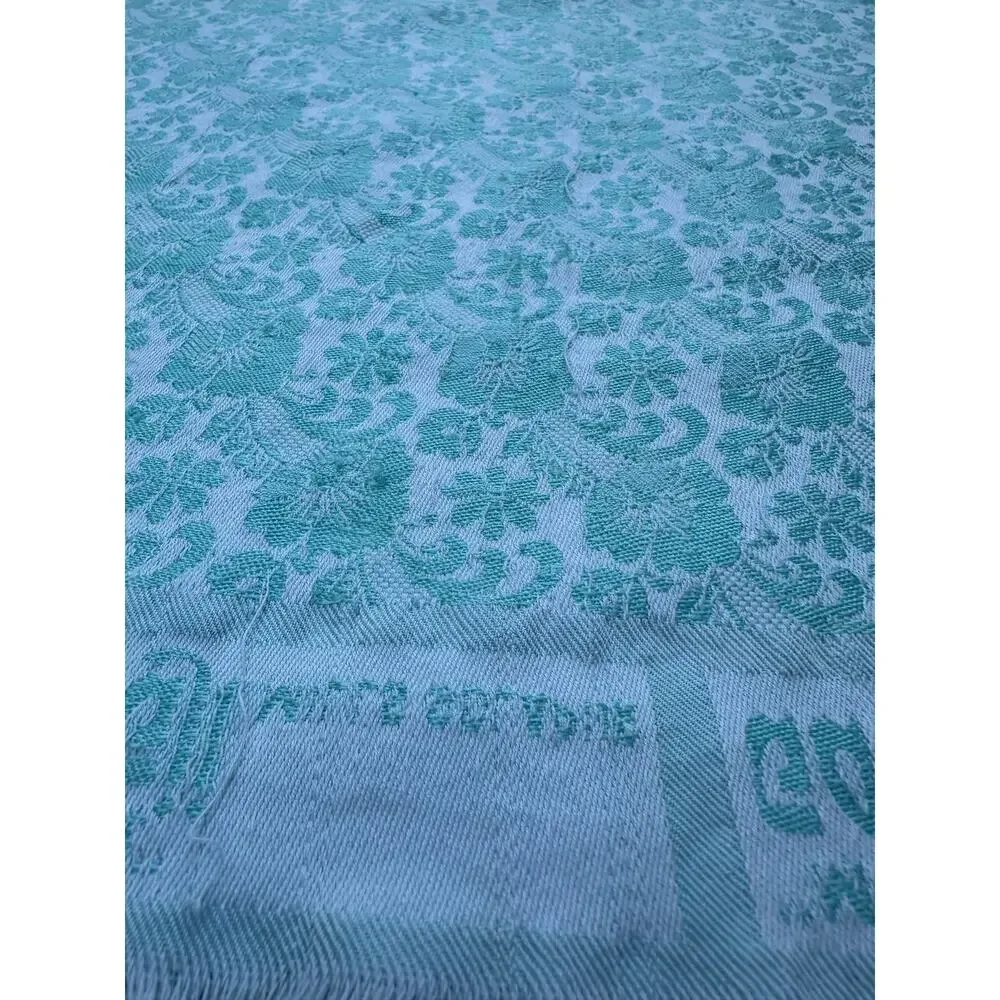 Vintage damask throw blanket floral jacquard woven Gangi blue jacquard teal